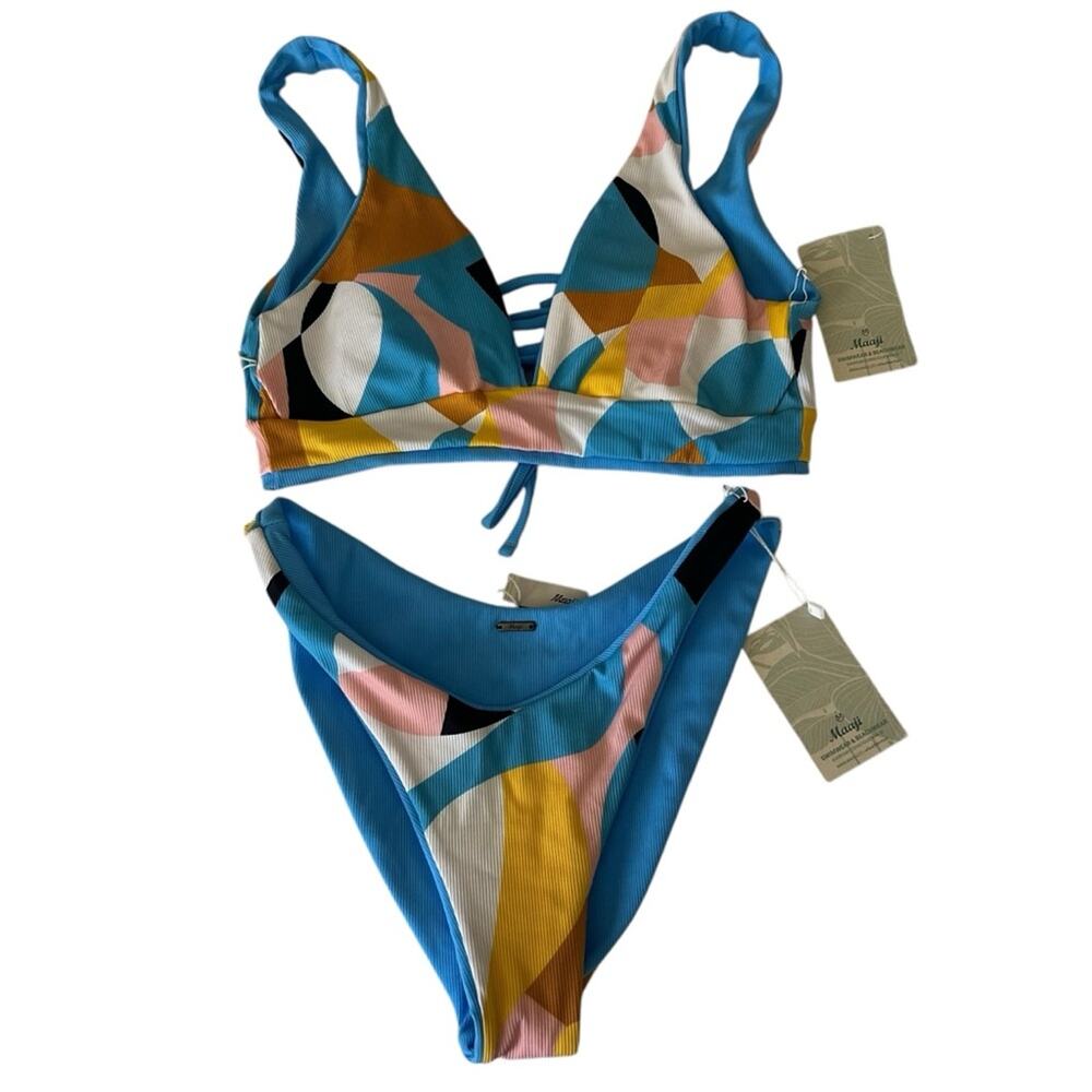 Maaji Stone Blue Allure Reversible Bikini Top & Bottom Swim Size Medium - Picture 2 of 8